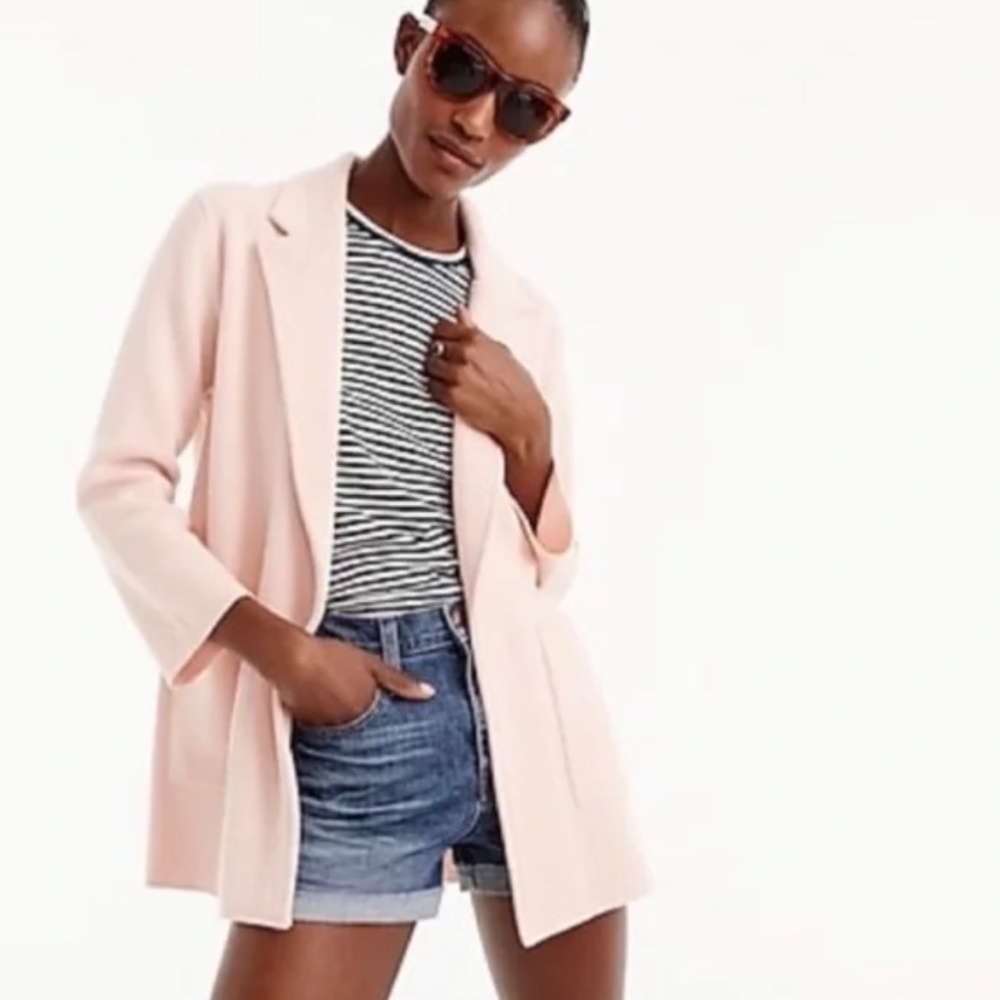 J Crew 365 Pink Wool Blend Open Front Sweater Blazer size XS